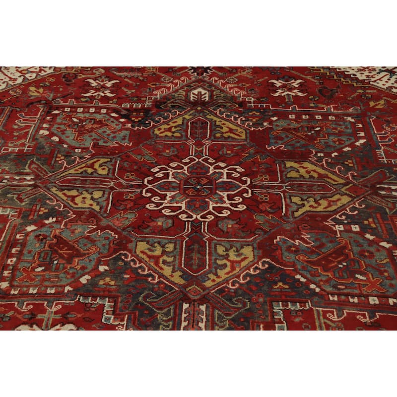 Hand Knotted Oriental 100% Wool Carpet Traditional Medallion Red Heriz Area Rug - 11' 2'' X 8' 5''