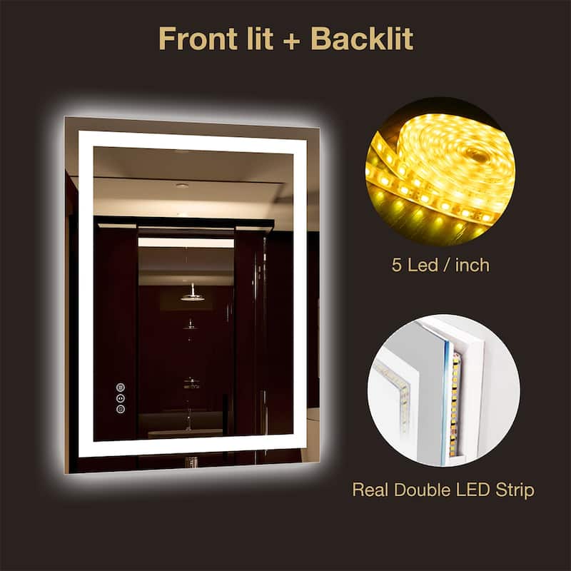 36x28 LED Mirror for Bathroom, Lighted Vanity Mirror for Wall, Dimmable, Anti-Fog, Shatter-Proof - White