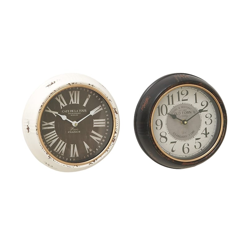 White Iron Vintage Wall Clock No Theme (Set of 2) - 10"L, 10"H