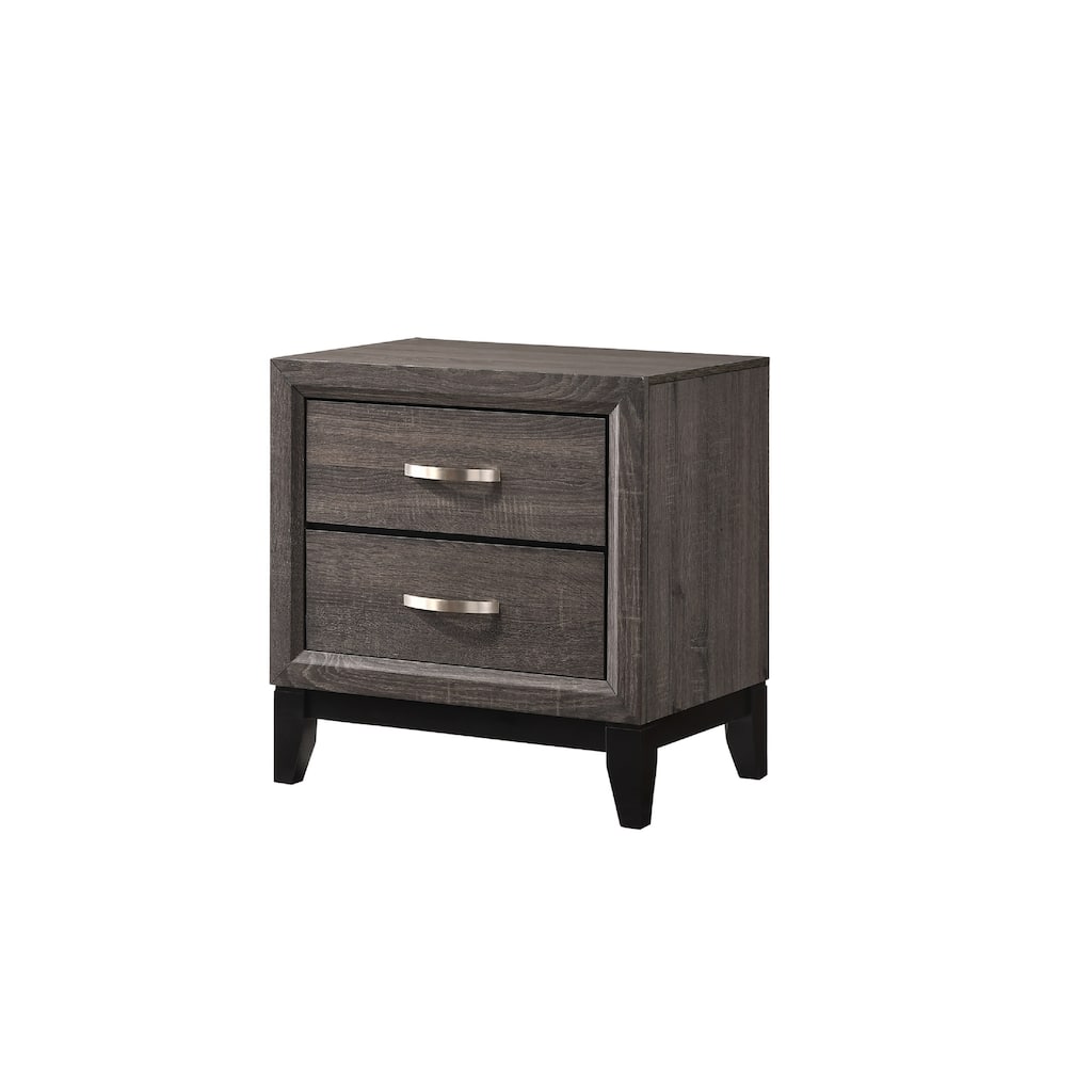 Modern 2-Drawer Nightstand with Metal Handles, Gray Brown Finish