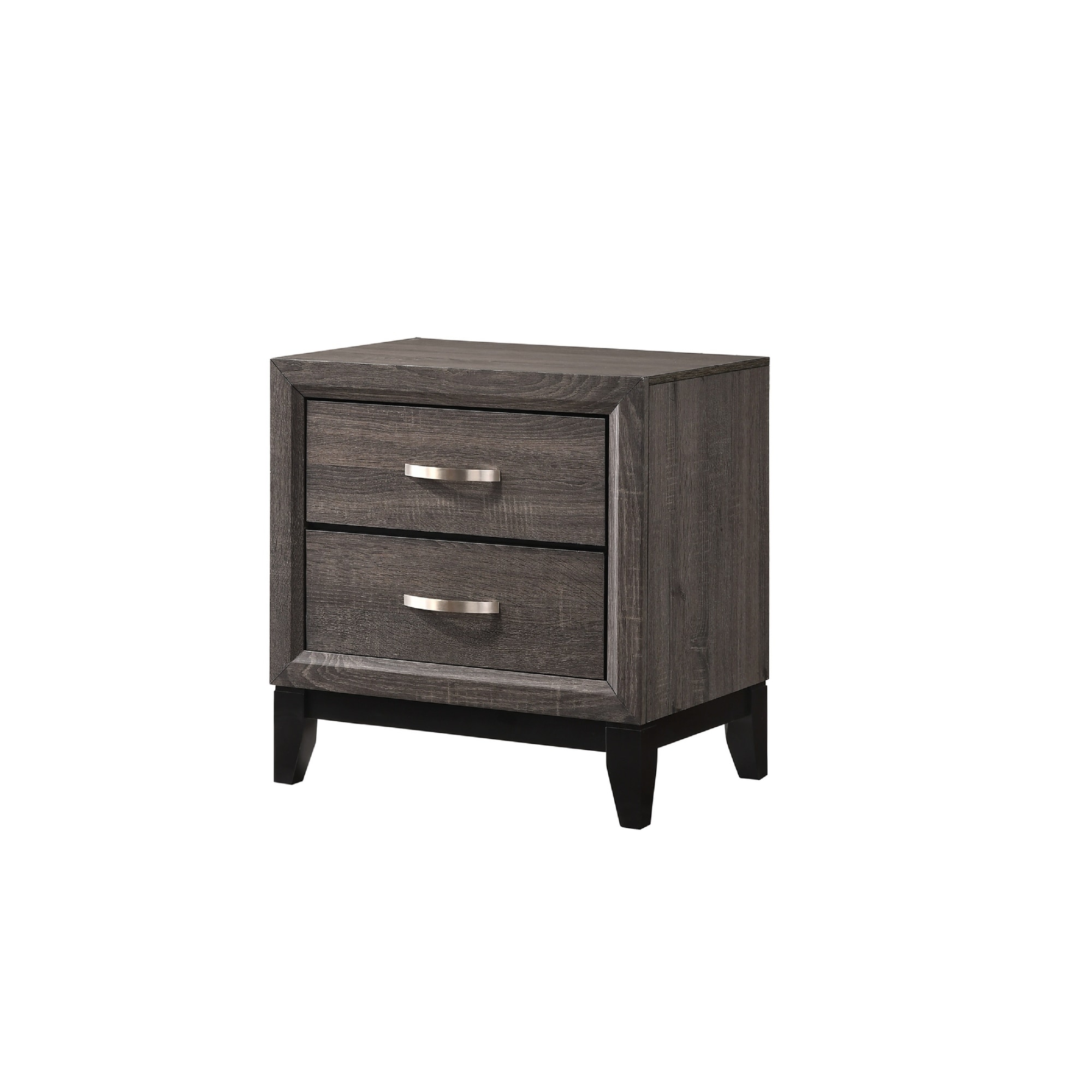 Modern 2-Drawer Nightstand with Metal Handles, Gray Brown Finish - Brown Gray