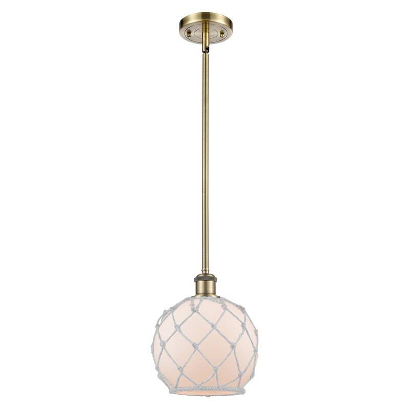 Innovations Lighting Endless Possibilities Ballston - Farmhouse Rope - 1 Light 8" Stem Hung Mini Pendant - Antique Brass/White Glass with White Rope