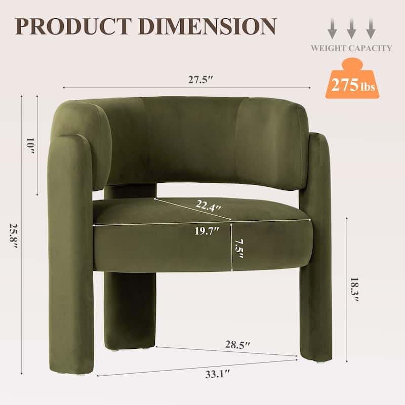 RENEWLINE Modern Velvet Barrel Accent Chair - 3-Leg Design for Living Room, Bedroom