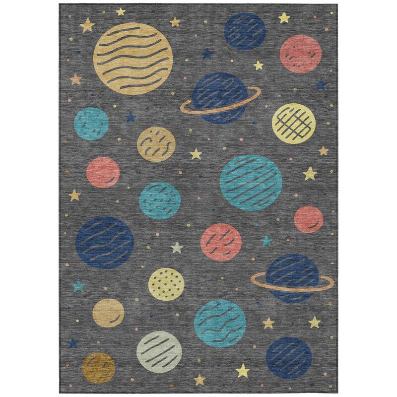Machine Washable Indoor/ Outdoor Modern Planets Chantille Rug