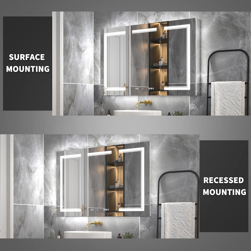 Modland Recessed Smart Mirror Cabinet 24-48x32" with Lights, Anti-Fog, Outlet & Magnifier - Adjustable Shelves