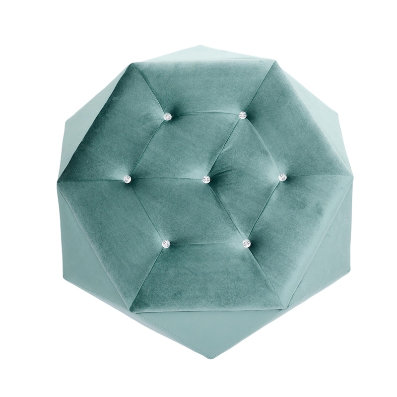 Velvet Polygon Ottoman with Diamond Lid, Multi-Functional Tufted Stroage Ottoman for Bedroom Entryway Foot Rest Stool
