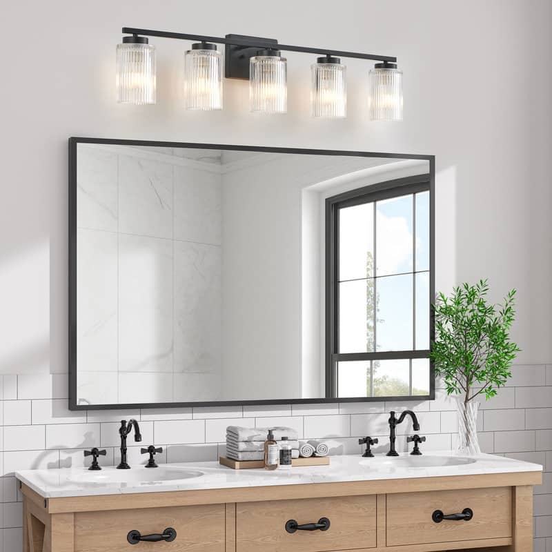 KAWOTI Modern Vanity Light with Cylinder Ribbed Glass Shade