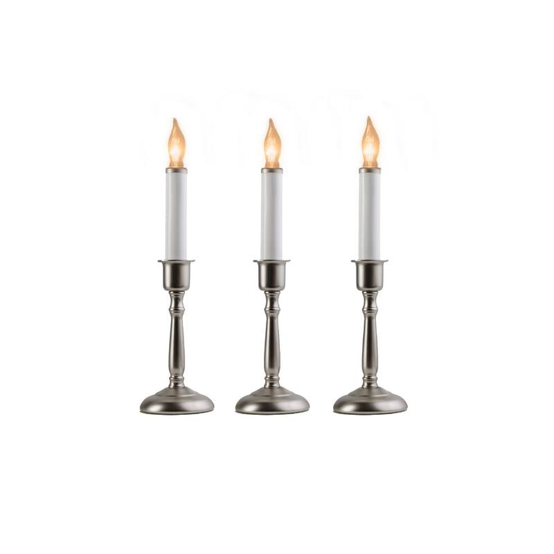LED Lighted Window Candles - 12" - White and Silver - Set of 3