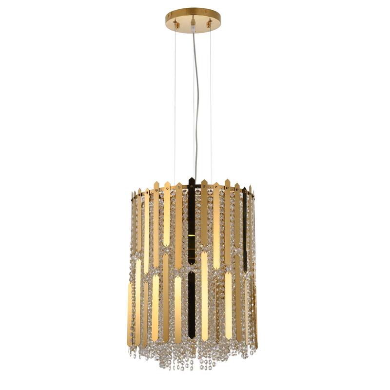 Gold Pendant Light - Crystal Embellished Ceiling Fixture - Modern Hanging Lamp for Dining Room, Living Room - 20