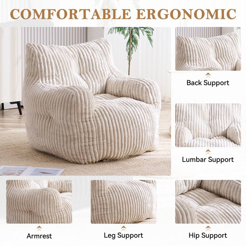 Soft Fluffy Corduroy Fabric Bean Bag Chair Filled With Memory Sponge