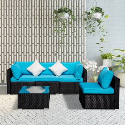 Ainfox 5-piece Outdoor Wicker Sofa Set Red/Blue/Off-white