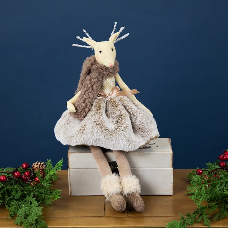 Sitting Reindeer Girl with Dangling Legs Christmas Figure - 18"