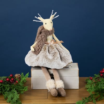 Sitting Reindeer Girl with Dangling Legs Christmas Figure - 18"