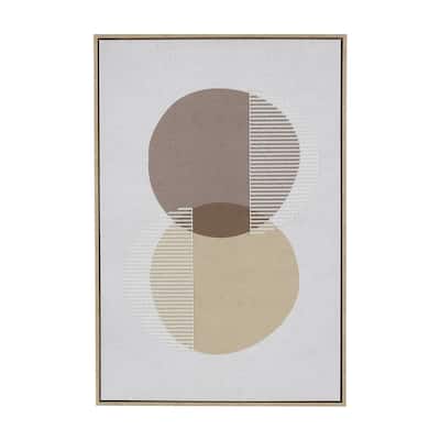 Wooden Geometric Overlapping Circle Living Room Wall Decor with White Fabric Detailing - Brown - Roche River Decor