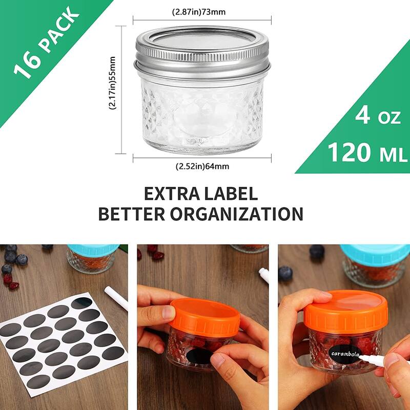 16 PACK Mini Mason Jars Glass Canning Jars