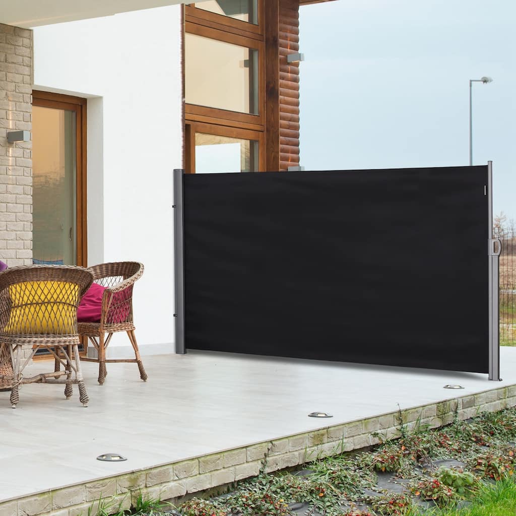 Outsunny Retractable Folding Side Awning Patio Outdoor Privacy Screen with Resistance to UV Rays & Wind, 6.5' High, Black