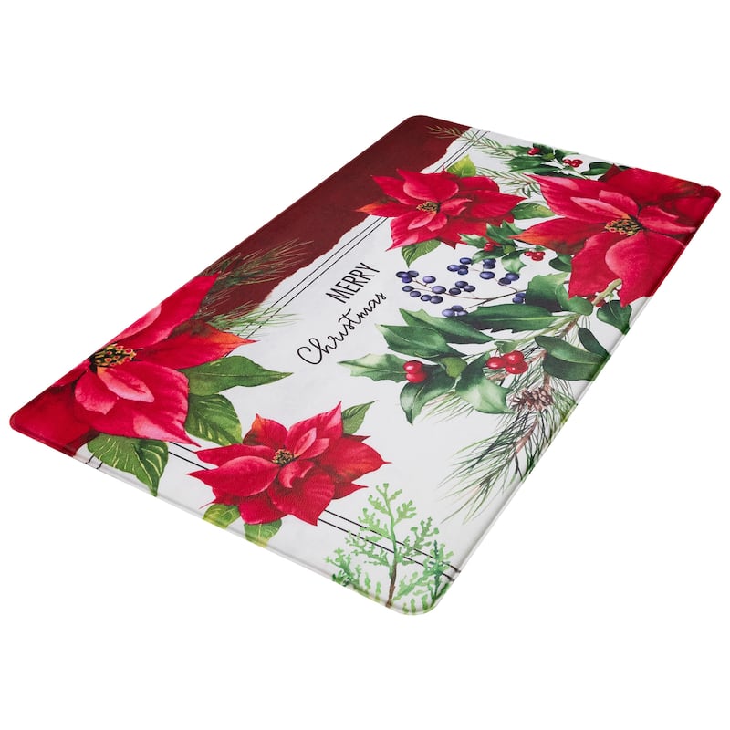 Poinsettia Merry Christmas Kitchen Comfort Anti-Fatigue Floor Mat- 17.75" x 29.5"