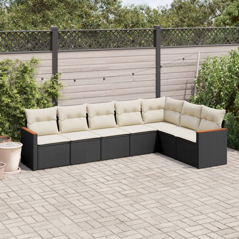 vidaXL Garden Sofa Set Black - 24.4 x 24.4 x 27.2 - Black and cream 7 piece Without table