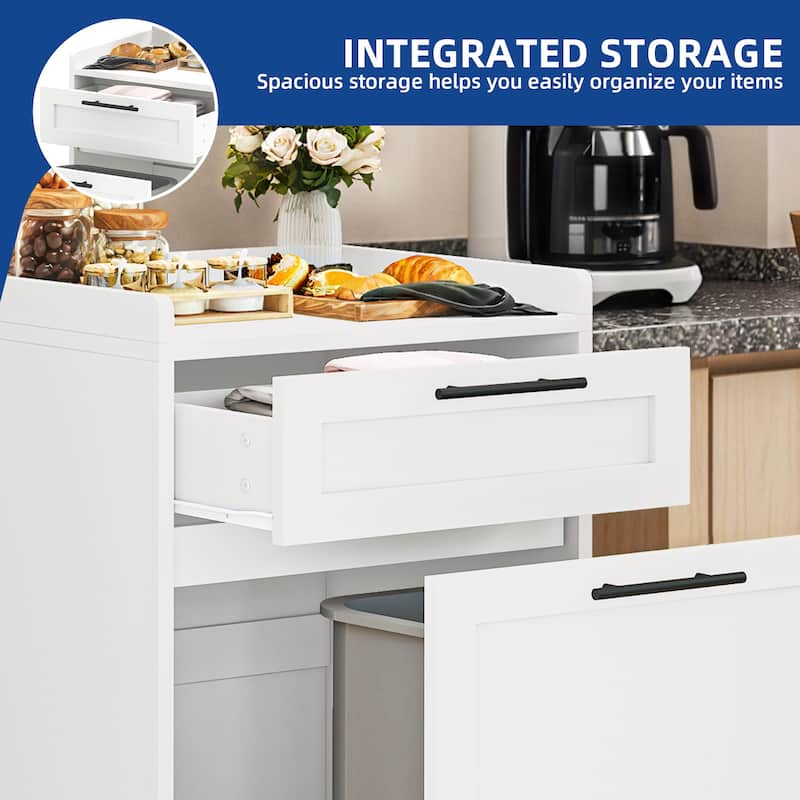 Moasis Double Pull-Out Trash Can Cabinet with Drawer, 2×13 Gallon Kitchen Trash Bin Cabinet