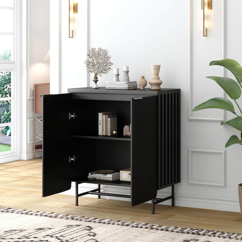 Sideboard Buffet Cabinet with Adjustable Shelves and Fluted Doors