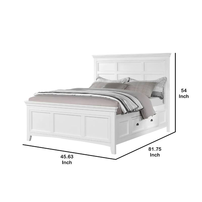 Lile Twin Bed with Side Rail Storage, Crown Molded Details, White Wood