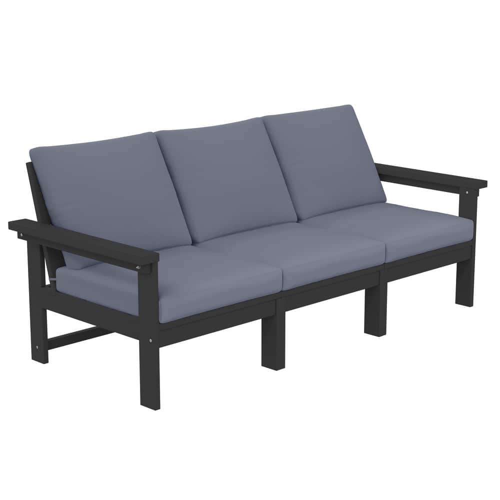 Outdoor Patio HDPE 3-Seat Sofa, 3 Removable Cushions Included