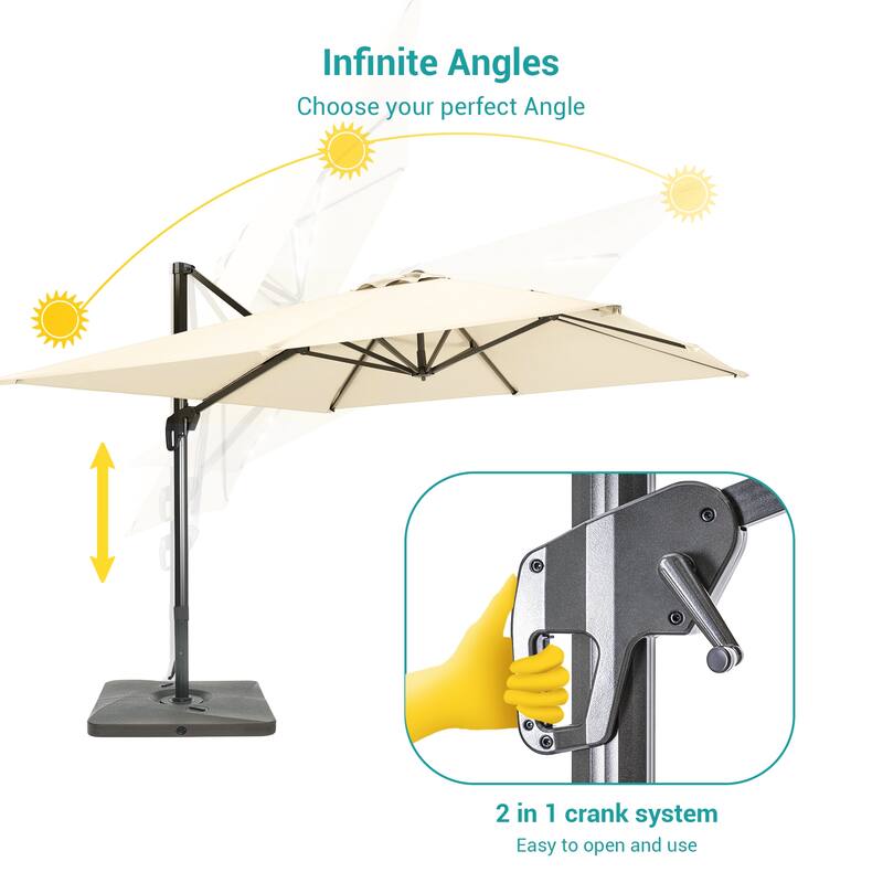 BONOSUKI 10x10FT Cantilever Patio Umbrella Infinite Angle Adjustment w/Base