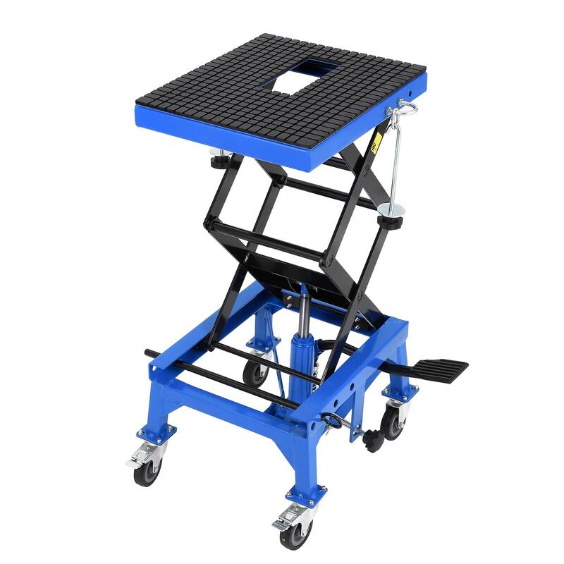 350 lbs Hydraulic Lift Jack,Heavy Duty Hydraulic Motorcycle Lift Jack Table,Scissor Lift Stand with 4 Wheels - Blue