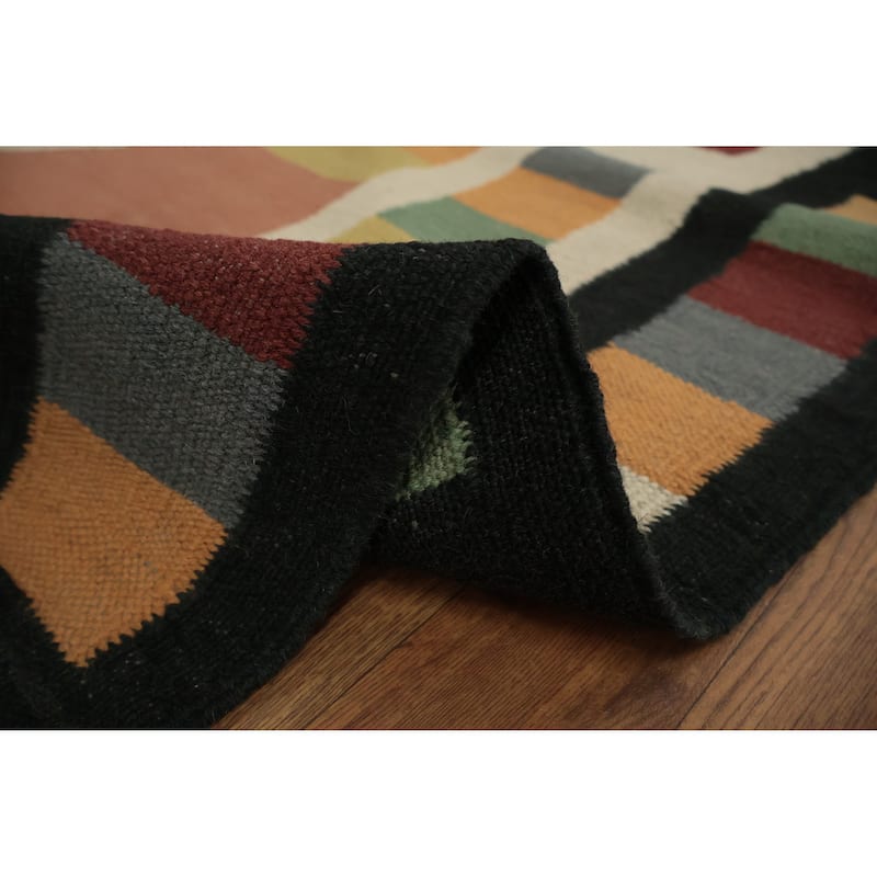 Hand Woven Oriental 100% Wool Carpet Southwestern Modern Multi-Colored Kilim Area Rug - 9' 1'' X 8' 4''