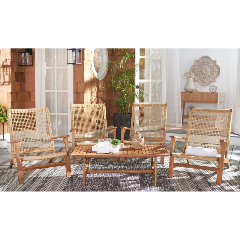SAFAVIEH Outdoor Tuong 5-Piece Acacia Wood Coffee Set - 27Wx48Dx26H