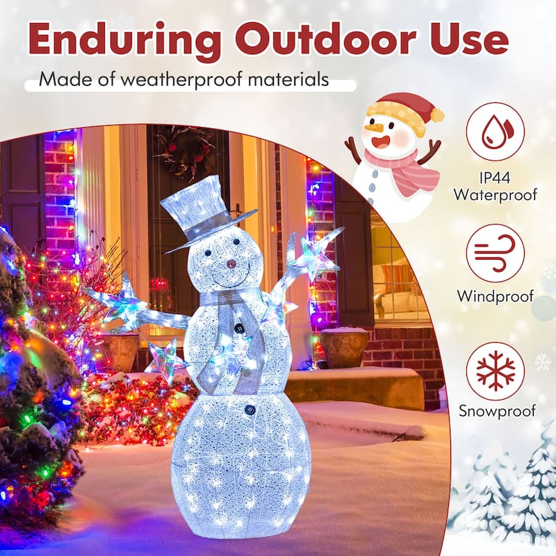 Gymax 5 FT Lighted Snowman w/Hat Scarf & Stars Zip Ties & Ground