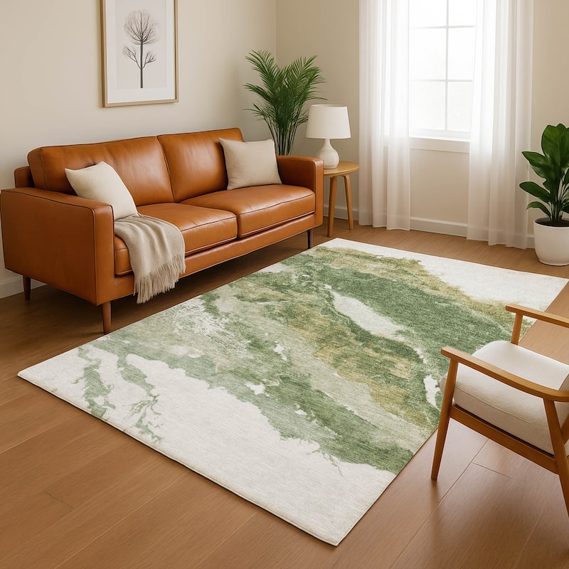 Premium Washable Super Soft Abstract Ranier Mayfield Rug - Green - 2'6" x 3'10"