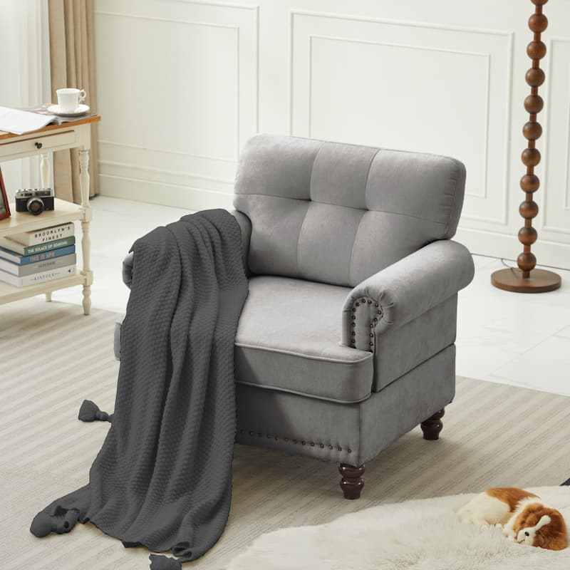 Set of 1 Piece,Chenille Tufted Armchair with Solid Rubberwood Legs for Livingroom
