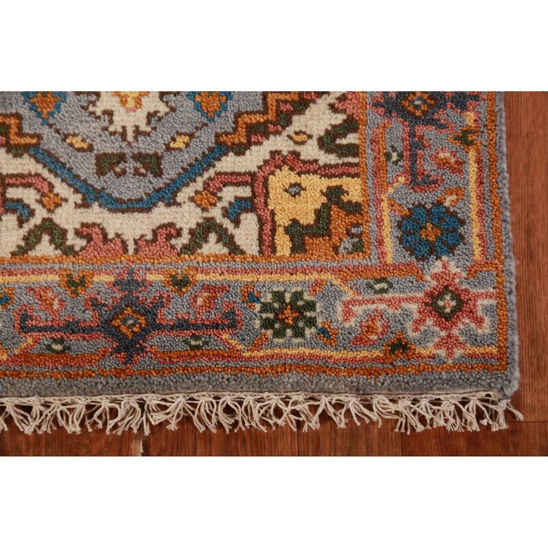 Hand Knotted Oriental 100% Wool Carpet Traditional Medallion Greys & Charcoal Heriz (serapi) Area Rug - 3' 0'' X 2' 0''