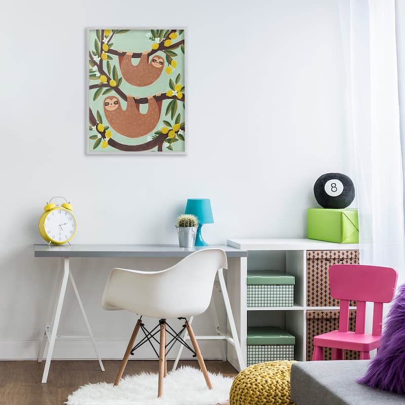 Stupell Hanging Sloths from Lemon Tree Framed Giclee Art Design By Irene Chan