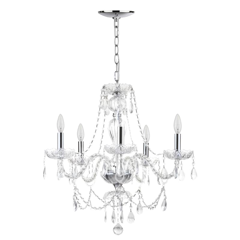 SAFAVIEH Lighting Siemona Adjustable 5-Light Chrome Chandelier - 22.5"x22.5"x27.5 - 99.5" - Chrome/Clear