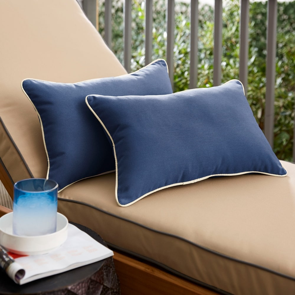 Dark Blue and Ivory Indoor/ Outdoor Pillow Set