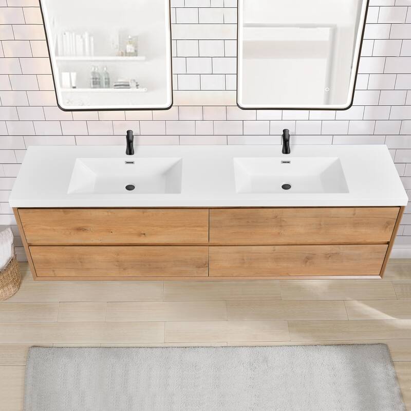 Sylphar 84 in. Toffee Oak Bath Vanity with Undermount Sink, 3 Top Options