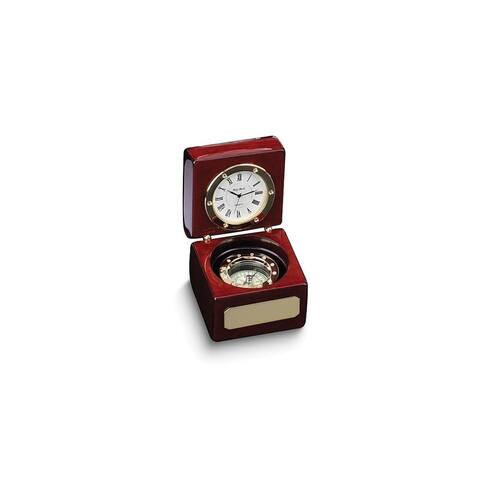 Curata Rosewood Finish Wood Box with Compass and Clock and Engraving Plate