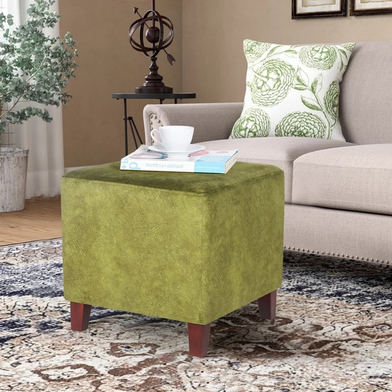 Adeco Square Ottoman Footrest Stool Small Fabric Bench Seat - On