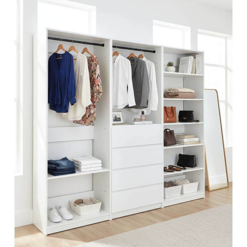 Prosper White Freestanding Walk in Wood Closet System - 94.2"W x 15.7"D x 83" H