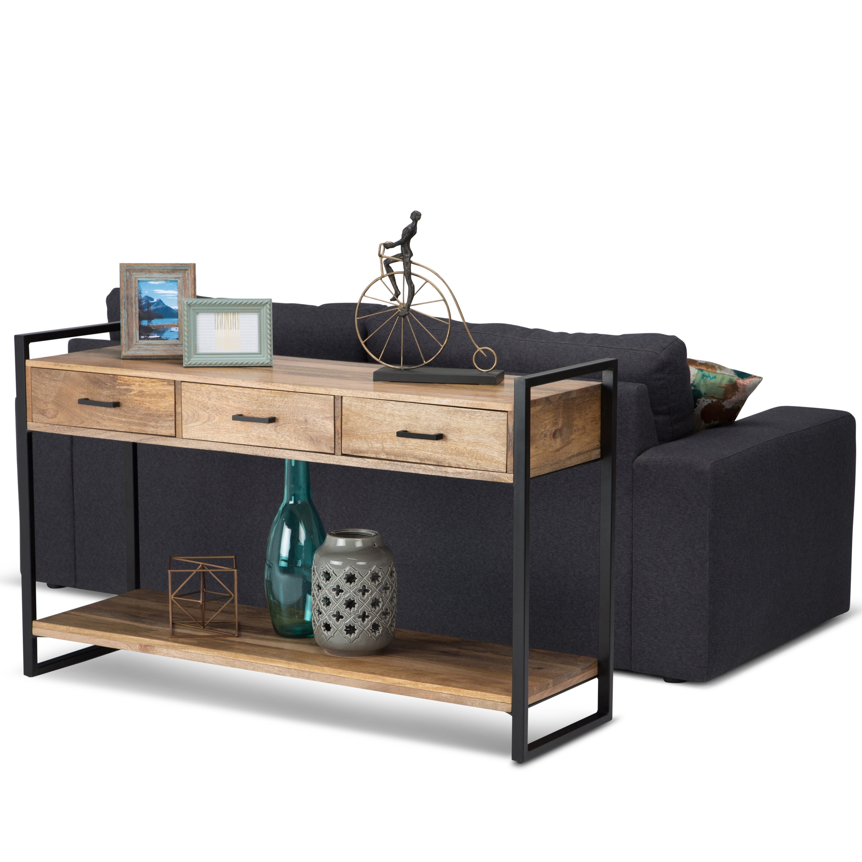 WYNDENHALL Lawson SOLID MANGO WOOD and Metal 54 inch Wide Modern Industrial Console Sofa Table in Natural 55 W x 16 D x 32 H