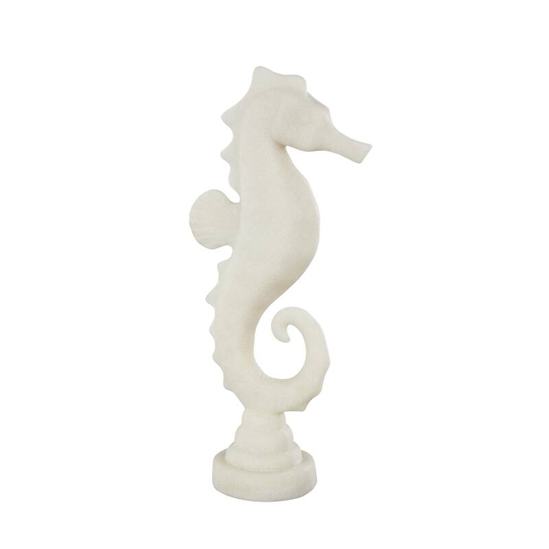 White Polystone Sea Horse Decorative Sculpture with Shimmering Details