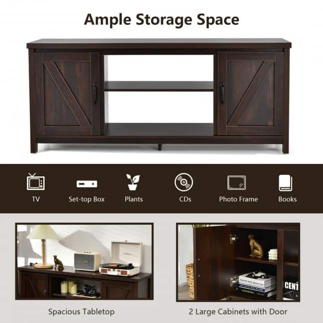 59 Inches TV Stand Media Console Center with Storage Cabinet - 59" x 16" x 25" (L x W x H)