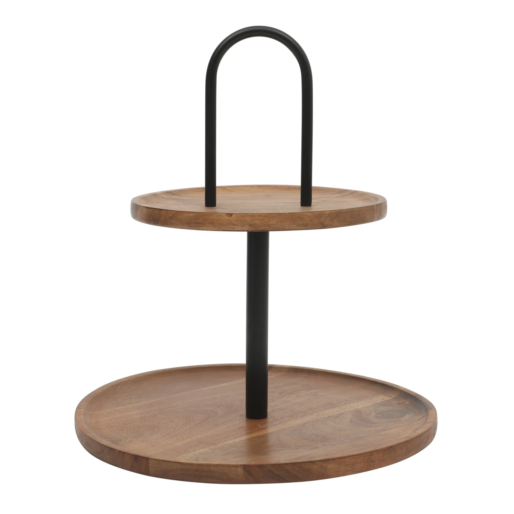 Gibson Home Gracious Dining 2-Tier Round Acacia Wood Serving Tray - 12" x 12" x 13.5"