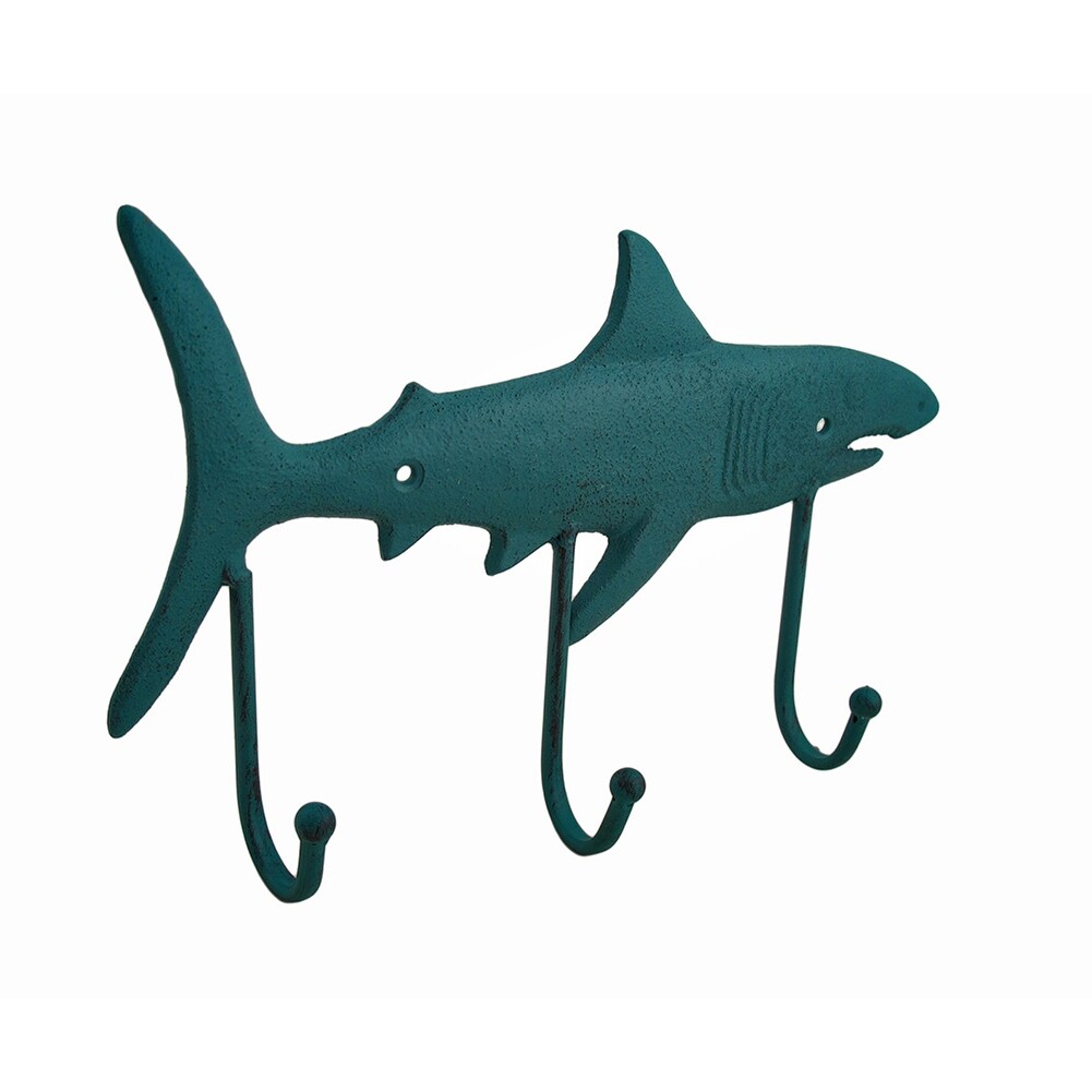 Zeckos Cast Iron Imitation Shark Shaped Verdigris Decorative Wall