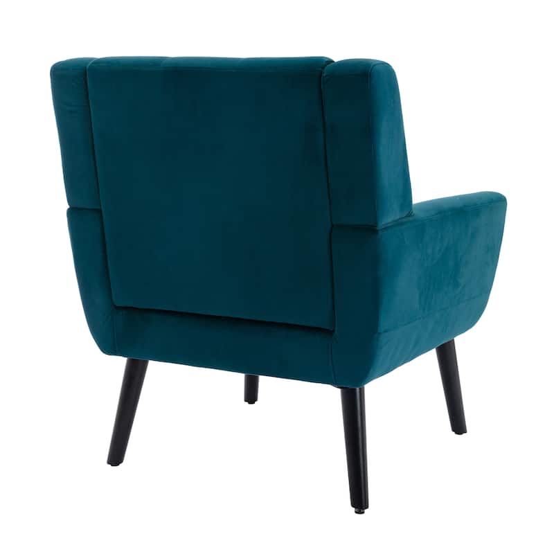 Teal Velvet Modern 29.53" Upholstered Buttons Tufted Accent Chair with Black Solid Wood Legs
