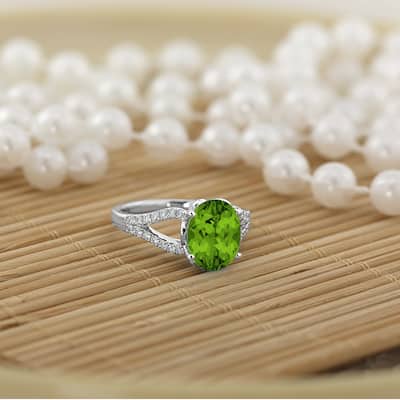 Auriya 3 1/3ct Fancy Oval Peridot and Diamond Engagement Ring 1/3cttw 14k Gold
