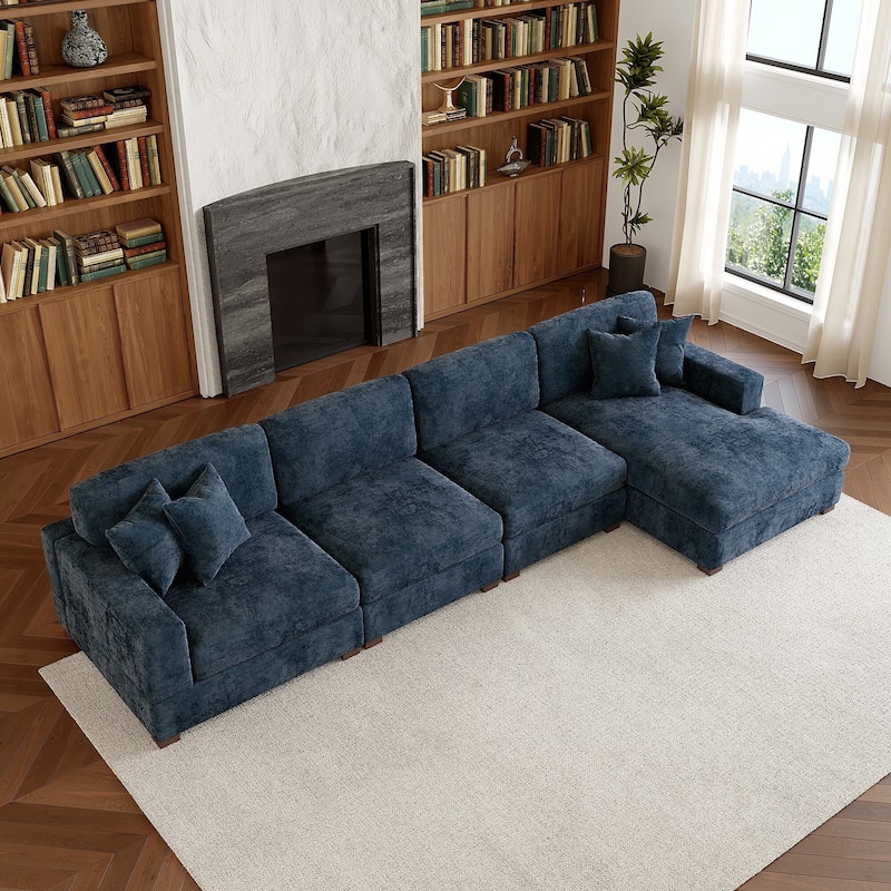 Modern Oversized Chenille Modular Sectional Sofa With Chaise