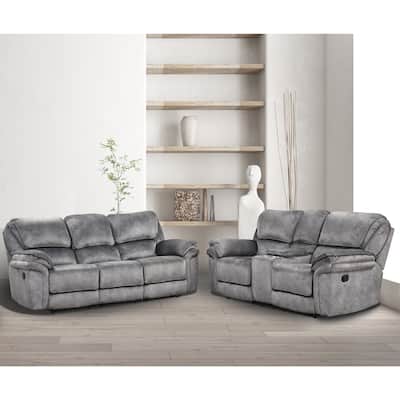 Rory 2-Piece Gray Manual Microsuede Manual Reclining Sofa Set with Power Charging Station